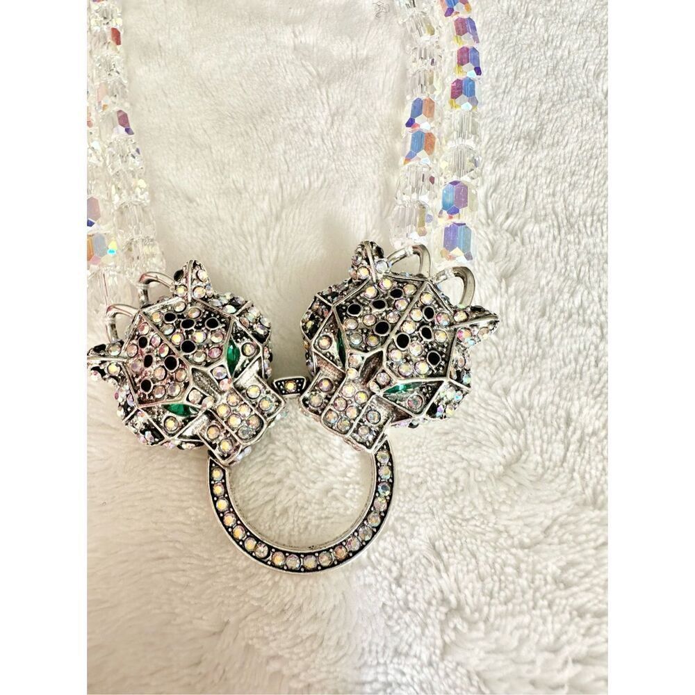 EYE CANDY LUXE Collection Aurora Borealis Dual Crystal Cube Panther Necklace NWT - Picture 3 of 8